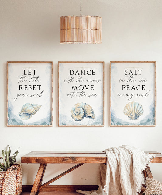 Set of 3 Coastal Ocean & Seashell Prints
