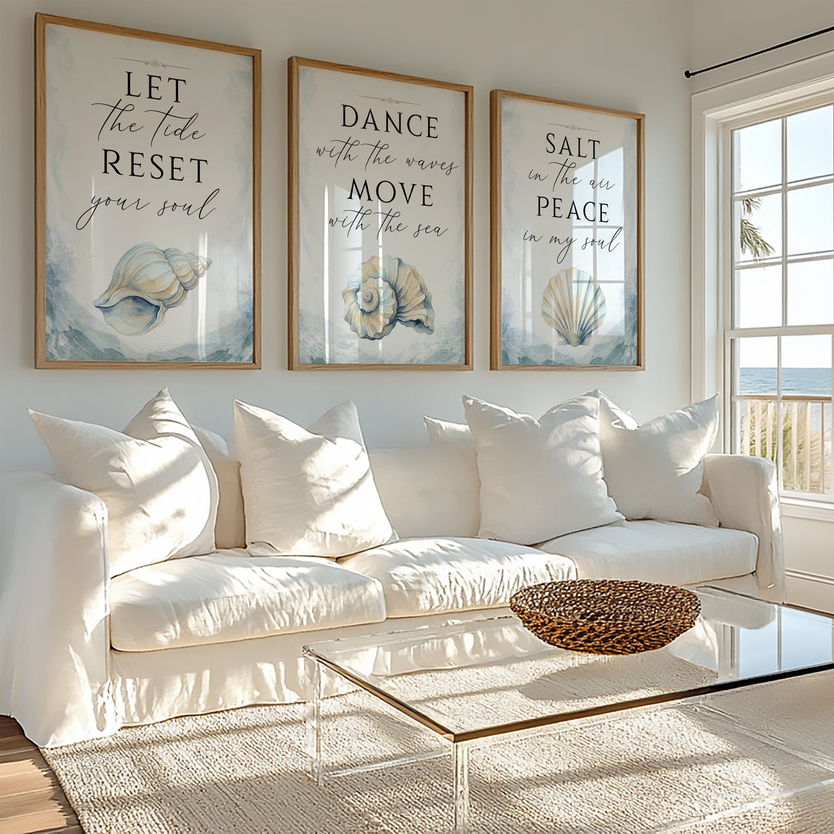 Set of 3 Coastal Ocean & Seashell Prints