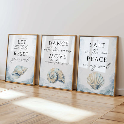 Set of 3 Coastal Ocean & Seashell Prints
