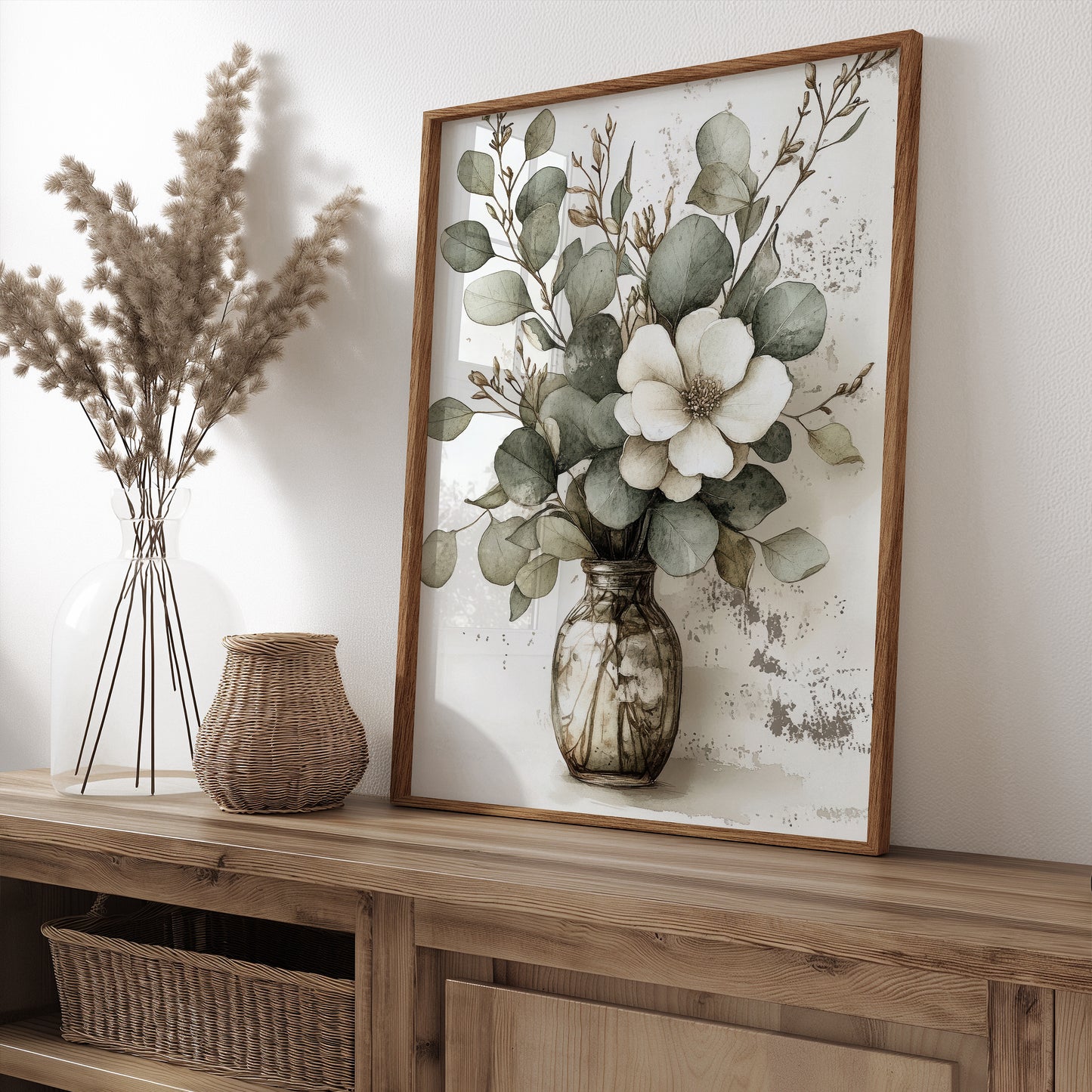 White Flower in Vase - Vintage Print