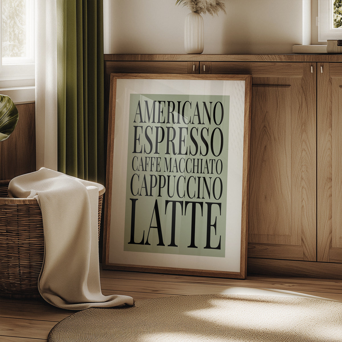 Coffee Names List - Kitchen Typography Print