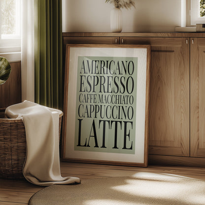 Coffee Names List - Kitchen Typography Print