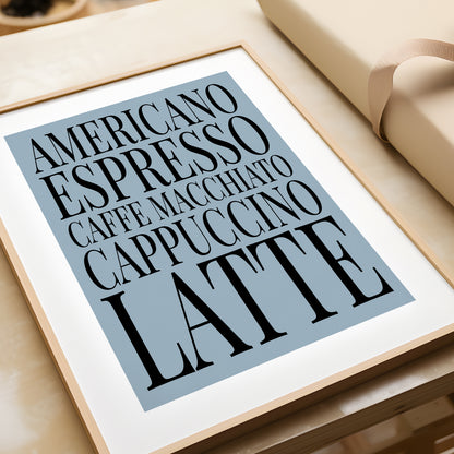 Coffee Names List - Kitchen Typography Print