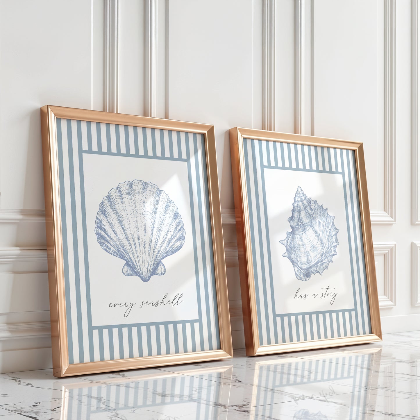 Blue Seashell Prints (Every Seashell Has a Story) | Set of 2