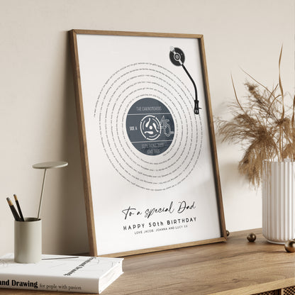 Personalised Vinyl Record Song Lyrics Print | For Dads