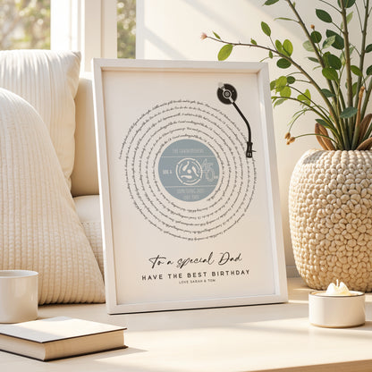 Personalised Vinyl Record Song Lyrics Print | For Dads