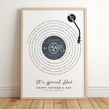 Personalised Vinyl Record Song Lyrics Print | For Dads