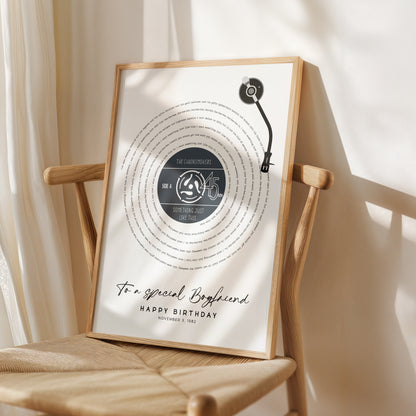 Personalised Vinyl Record Song Lyrics Print | For Him