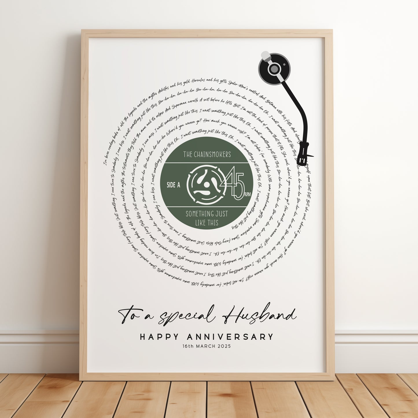 Personalised Vinyl Record Song Lyrics Print | For Him