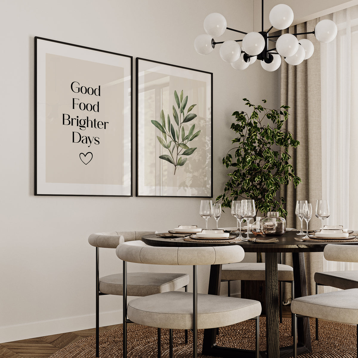 Good Food Brighter Days Botanical Kitchen Print | Set of 2