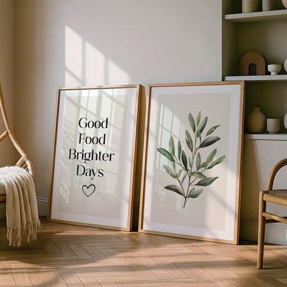 Good Food Brighter Days Botanical Kitchen Print | Set of 2