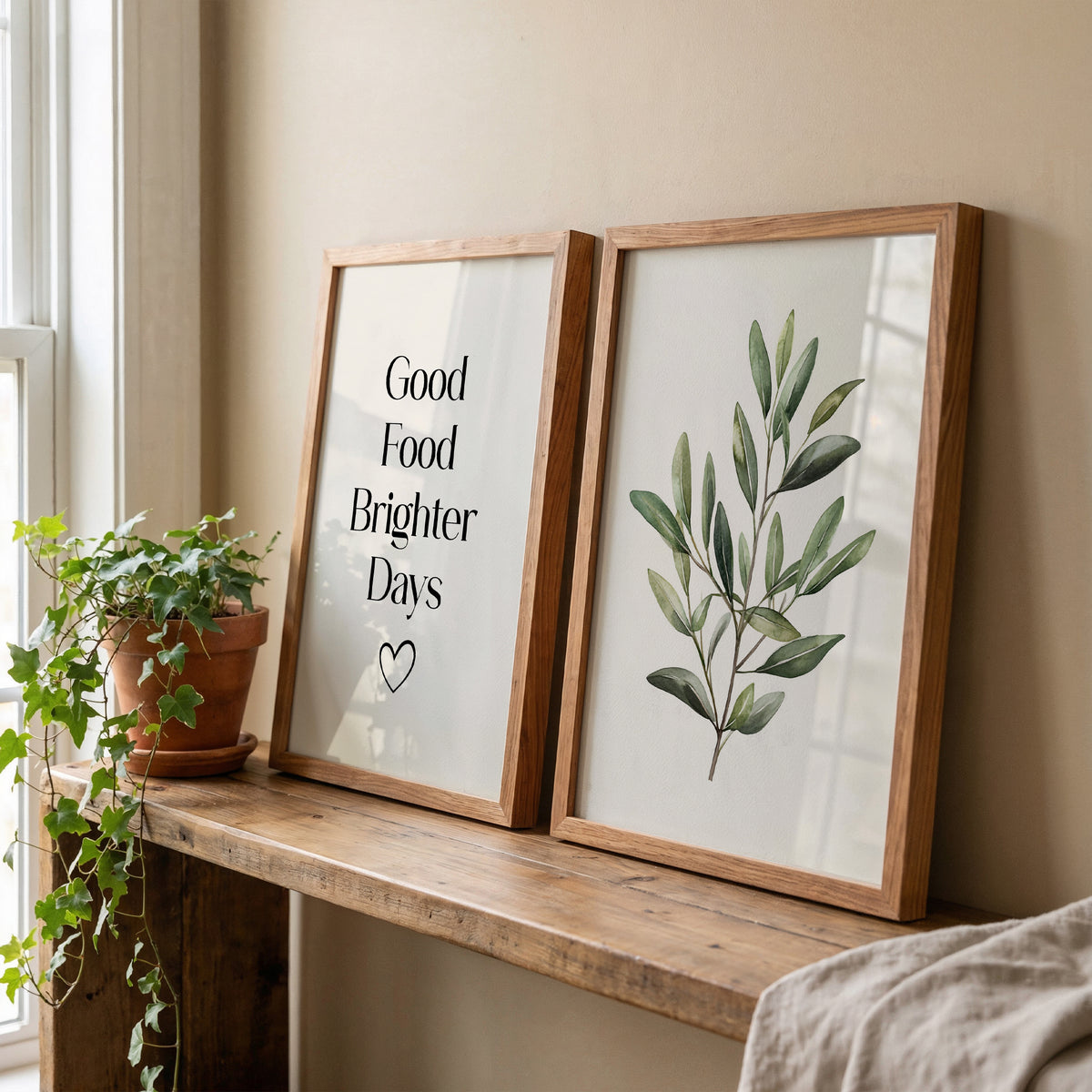 Good Food Brighter Days Botanical Kitchen Print | Set of 2
