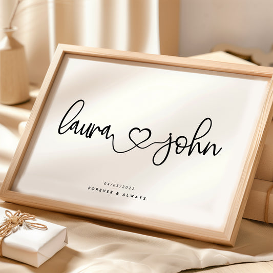 Personalised Couples Name Print, Two Name Couples Print, Paper Anniversary Gift