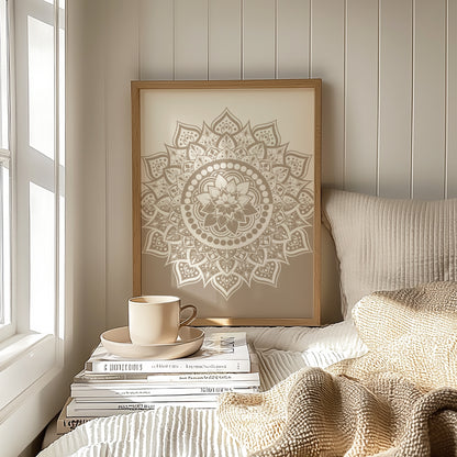 Neutral Beige Mandala Wall Art Print