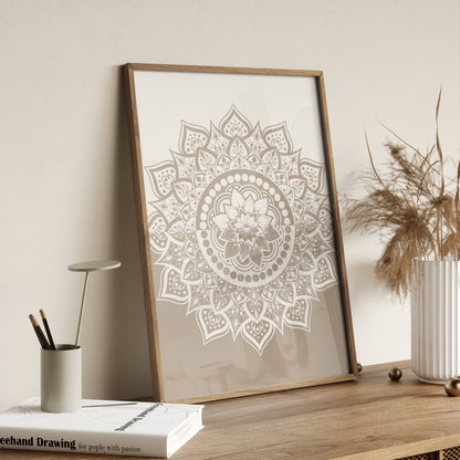 Neutral Beige Mandala Wall Art Print