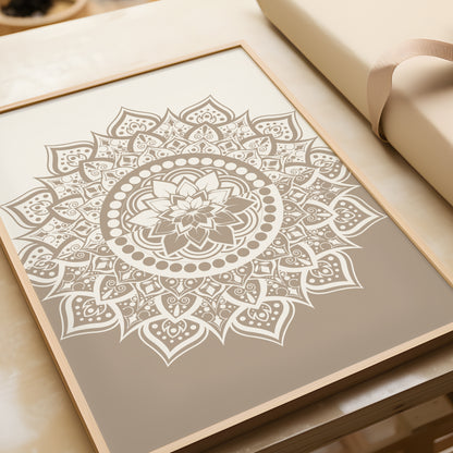 Neutral Beige Mandala Wall Art Print