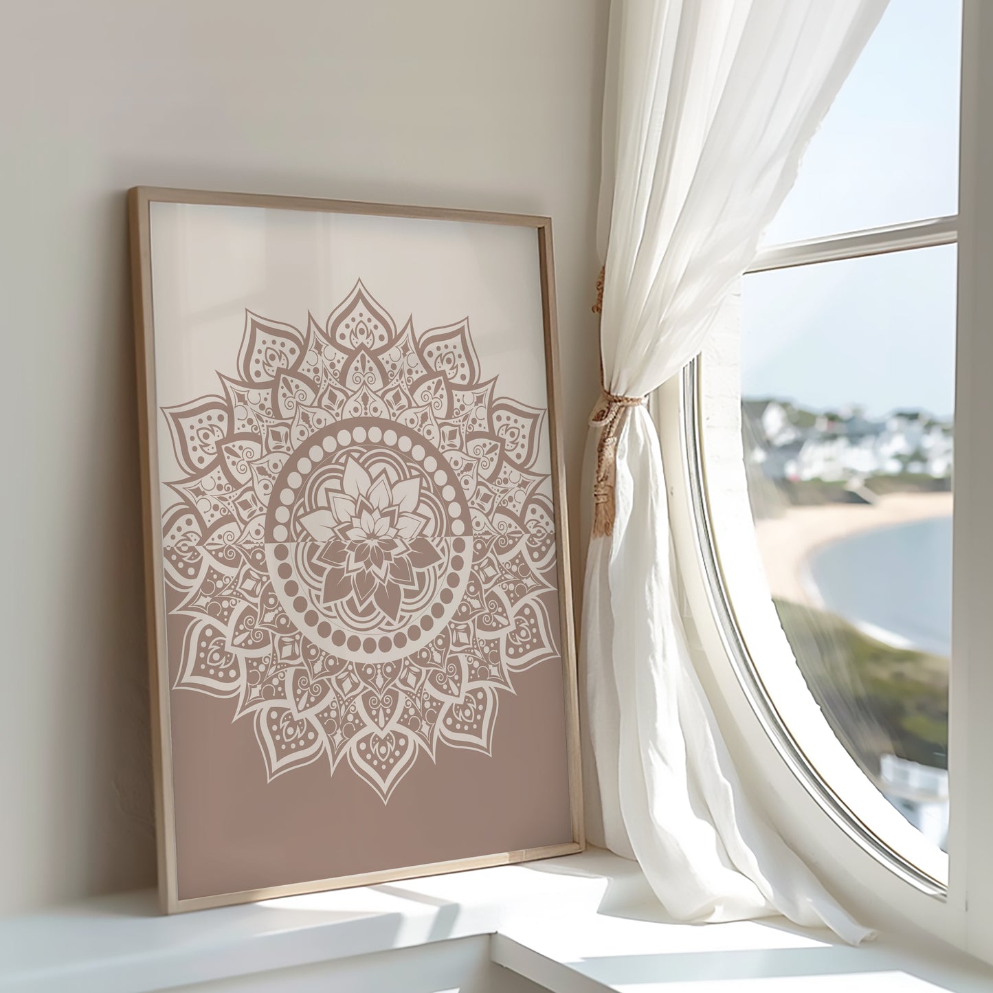 Neutral Beige Mandala Wall Art Print