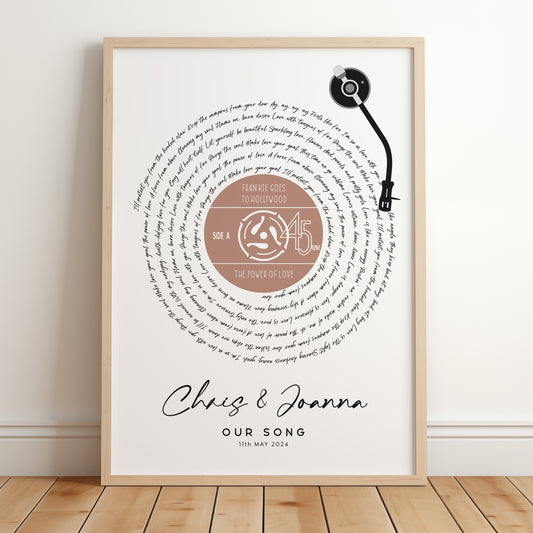 Personalised Vinyl Record Song Lyrics Print