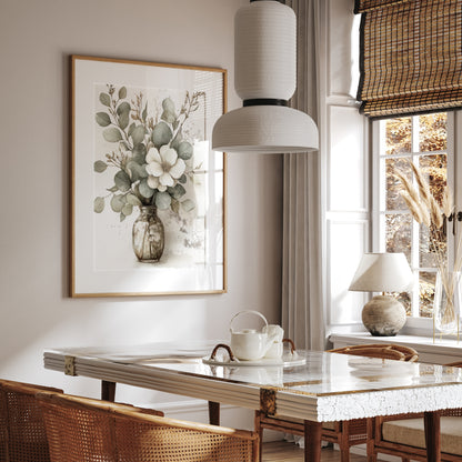 White Flower in Vase - Vintage Print