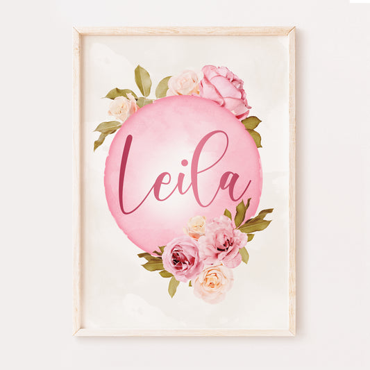 Personalised Girls Name Rose Print