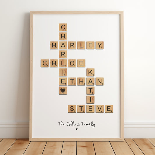 Personalised Scrabble Tile Print, Custom Letter Tile Print, Personalised Family Gift