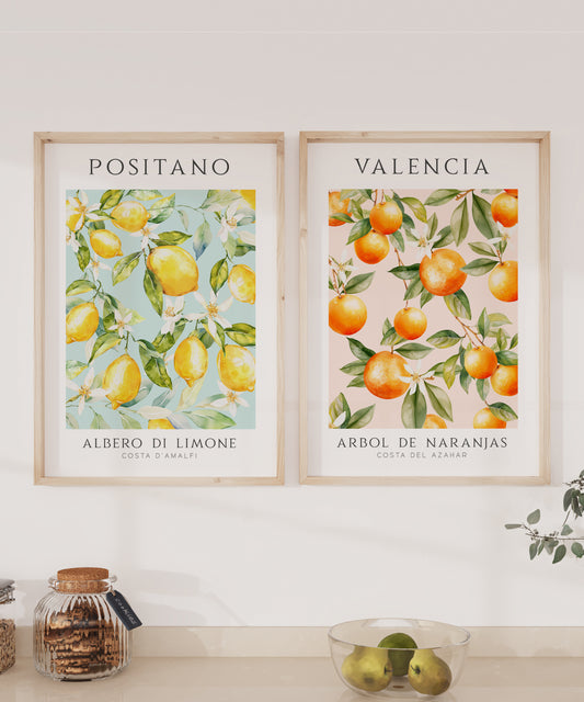 Set of 2 Oranges and Lemons Prints | Fruit Market Prints