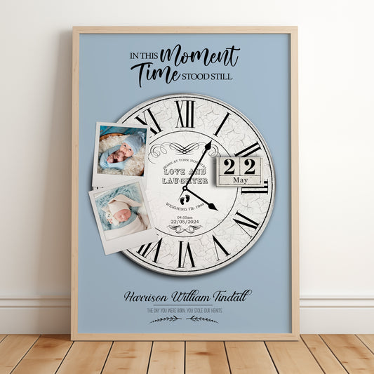 Personalised Birth Stats Clock, In This Moment Time Stood Still | MORE COLOURS