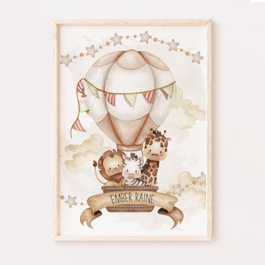 Hot Air Balloon Nursery Print, Personalised Nursery Print, New Born Personalised Print