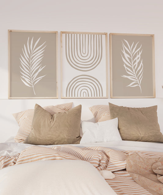 Set of 3 Beige Boho Prints | Abstract Wall Art | Neutral Decor