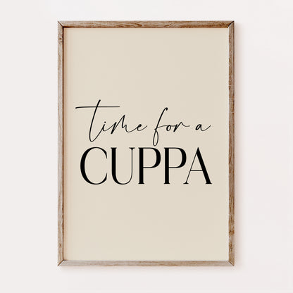 Framed print with 'Time for a Cuppa' text on a beige background