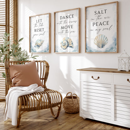 Set of 3 Coastal Ocean & Seashell Prints