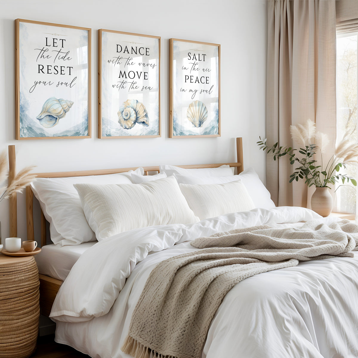 Set of 3 Coastal Ocean & Seashell Prints